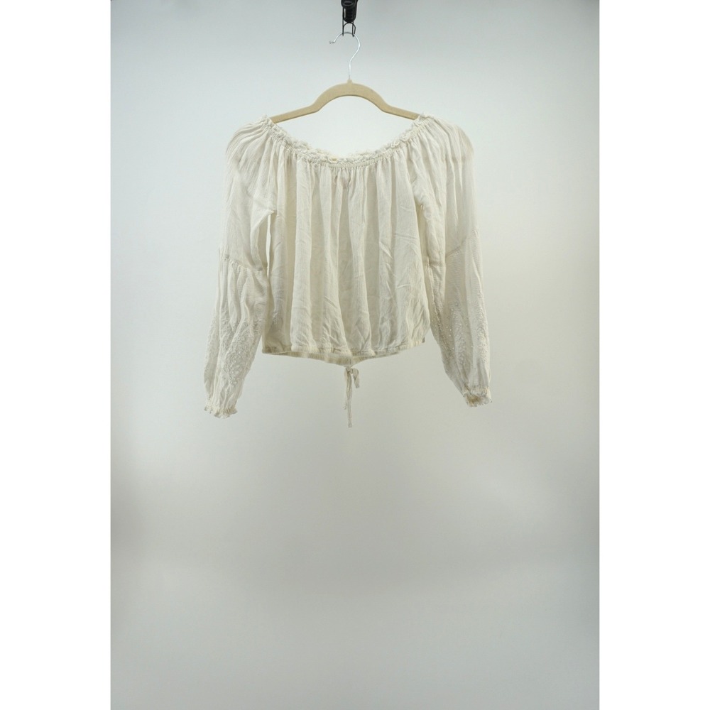 Ren Fair Peasant Blouse Boho Eyelet Embroidery Off Shoulder Ivory White Small - Picture 6 of 8